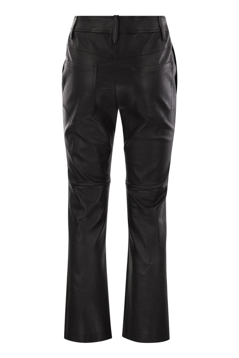 stretch nappa leather square cigarette trousers with jewellery by Selfnex