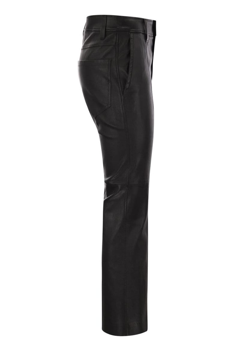 stretch nappa leather square cigarette trousers with jewellery by Selfnex