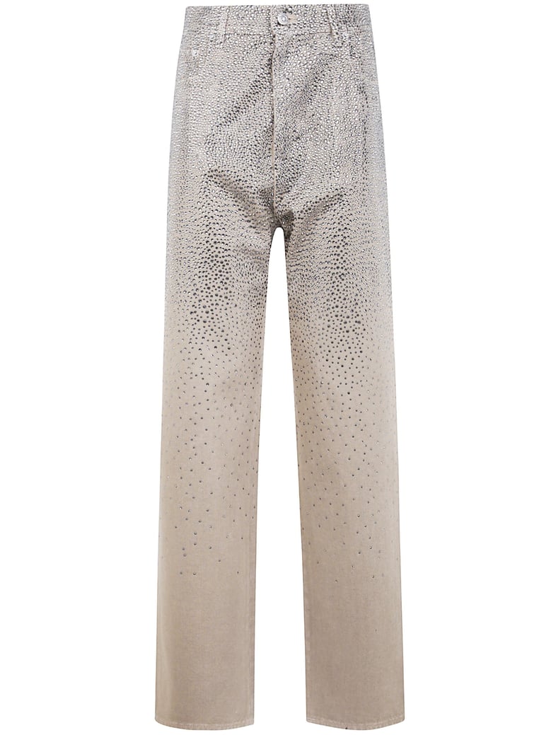 pale khaki crystal trousers by Selfnex