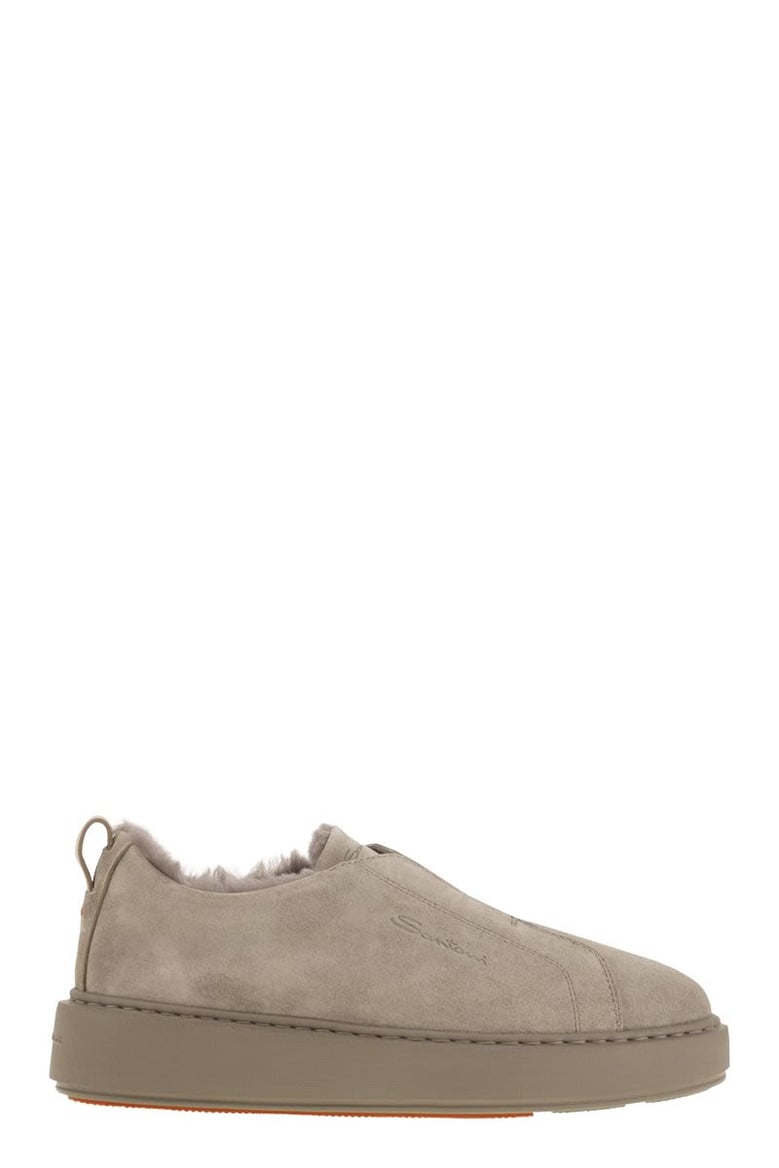 slip-on suede sneakers with fur by Selfnex