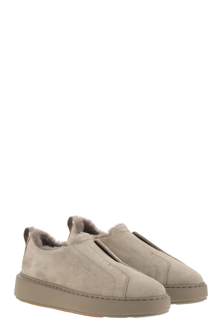 slip-on suede sneakers with fur by Selfnex