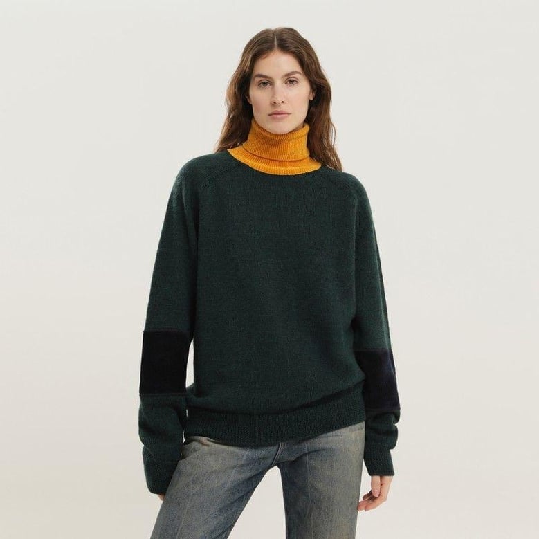 green and yellow turtleneck sweater by Selfnex
