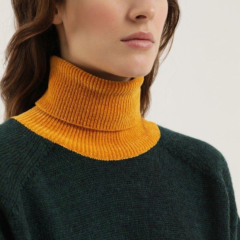 green and yellow turtleneck sweater by Selfnex