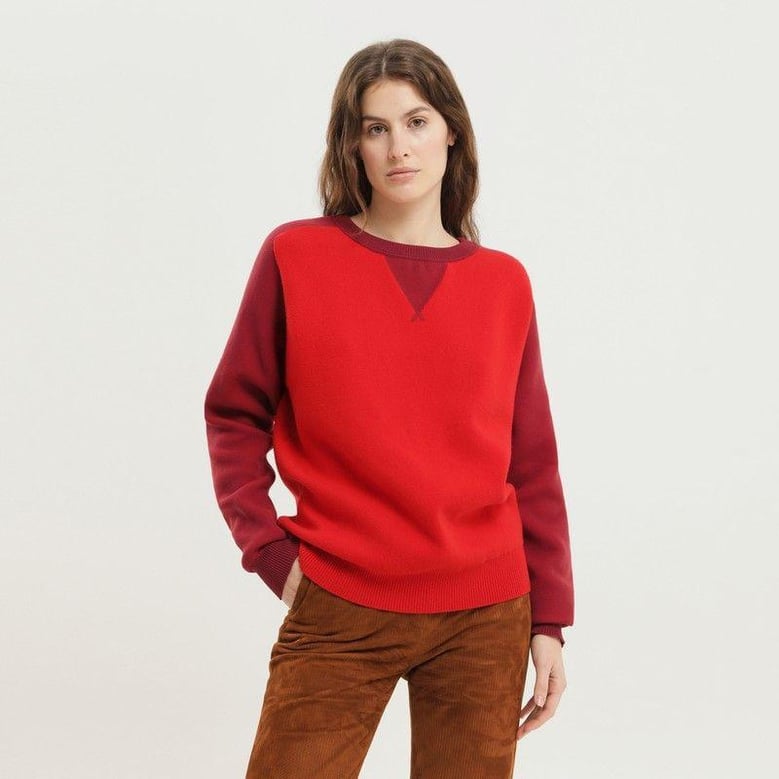 color block crew neck sweater by Selfnex