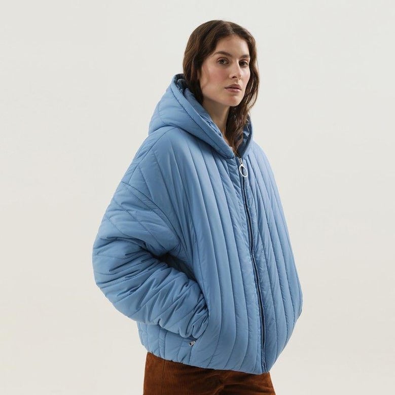 light blue quilted down jacket by Selfnex