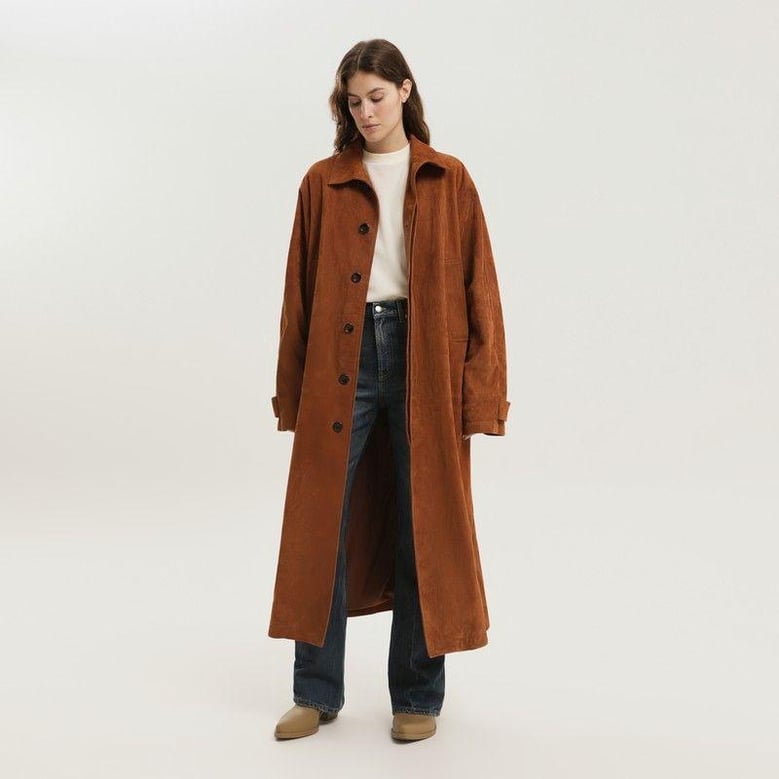 brown corduroy leather mackintosh coat by Selfnex