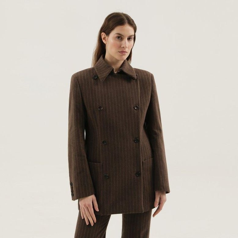 brown double-breasted striped blazer by Selfnex