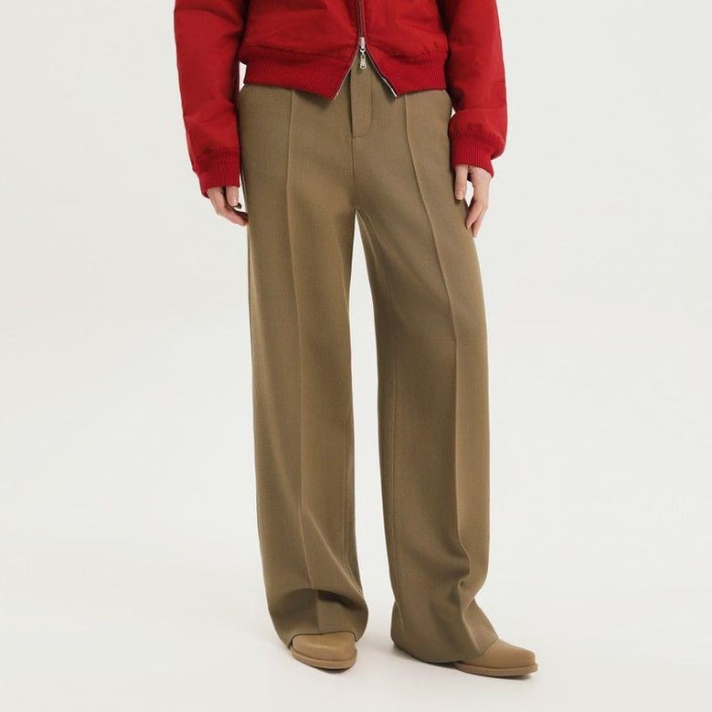olive green straight leg wool pants by Selfnex