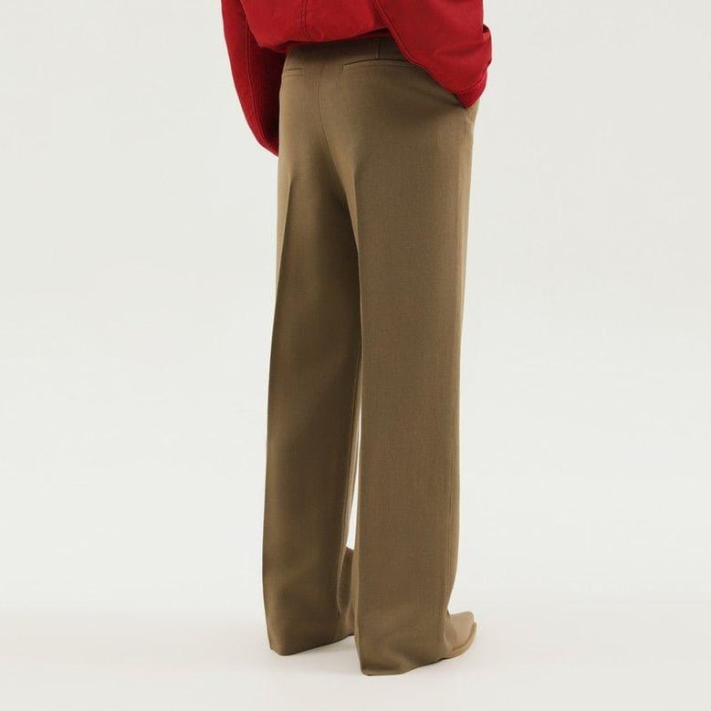 olive green straight leg wool pants by Selfnex