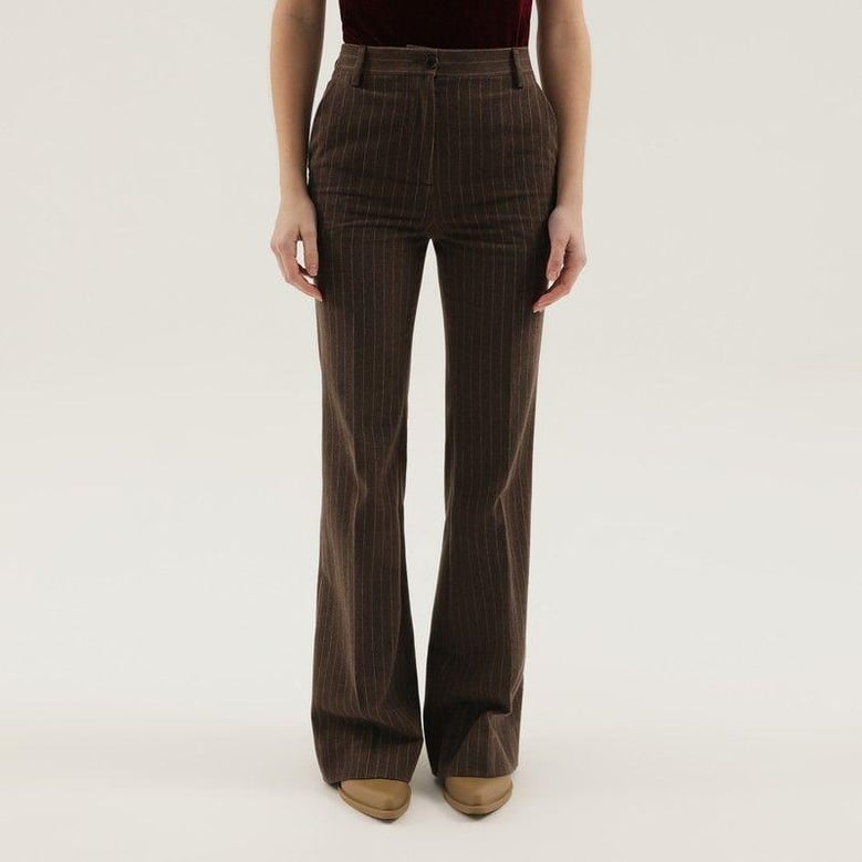 brown striped flared pants by Selfnex