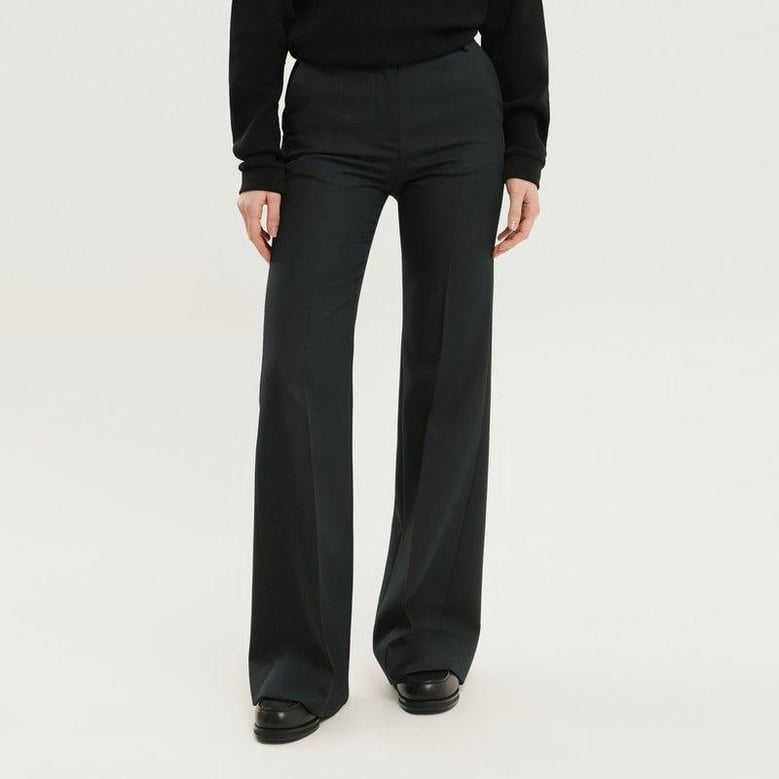 high-waisted dark green bell-bottom pants by Selfnex
