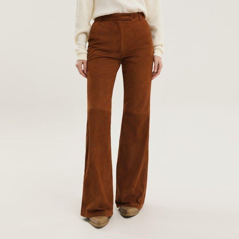 corduroy flared leather pants by Selfnex