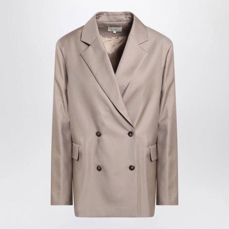 double-breasted wool jacket in taupe color by Selfnex