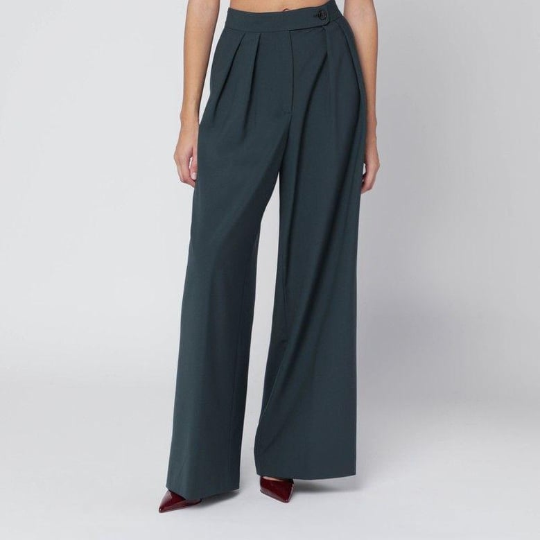 straight pants with dark green pleats by Selfnex