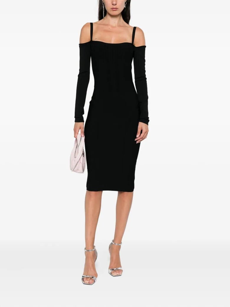 off shoulder long sleeve midi dress by Selfnex