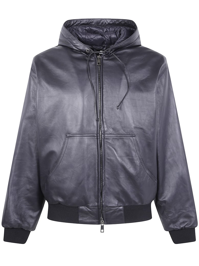 nappa leather oversized hooded bomber jacket by Selfnex