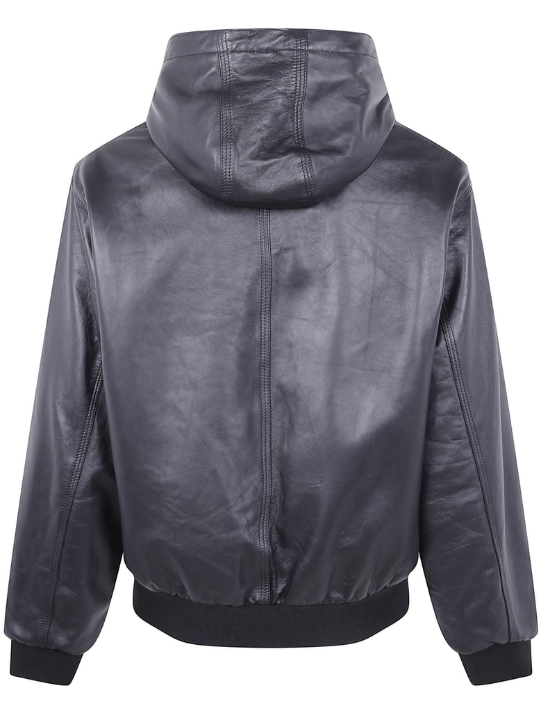 nappa leather oversized hooded bomber jacket by Selfnex