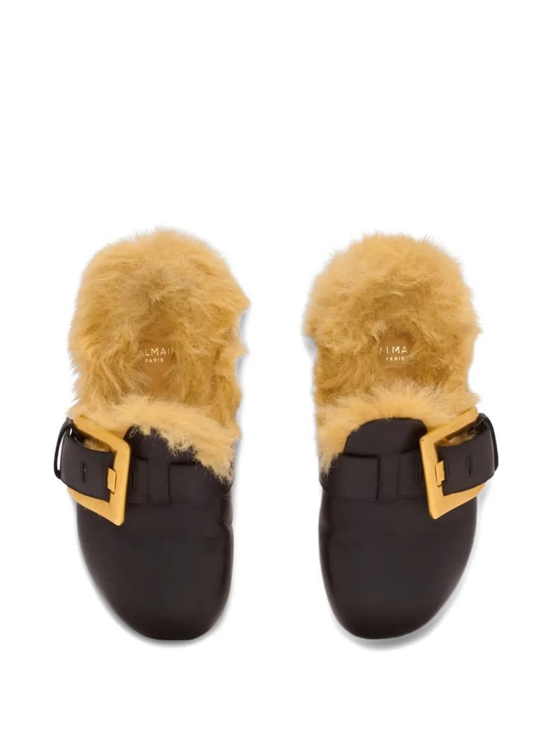 flat mule anthem-calfskin&faux fur by Selfnex