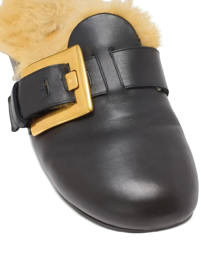 flat mule anthem-calfskin&faux fur by Selfnex