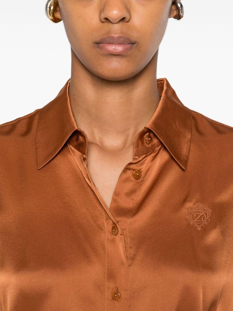 brown silk shirt by Selfnex