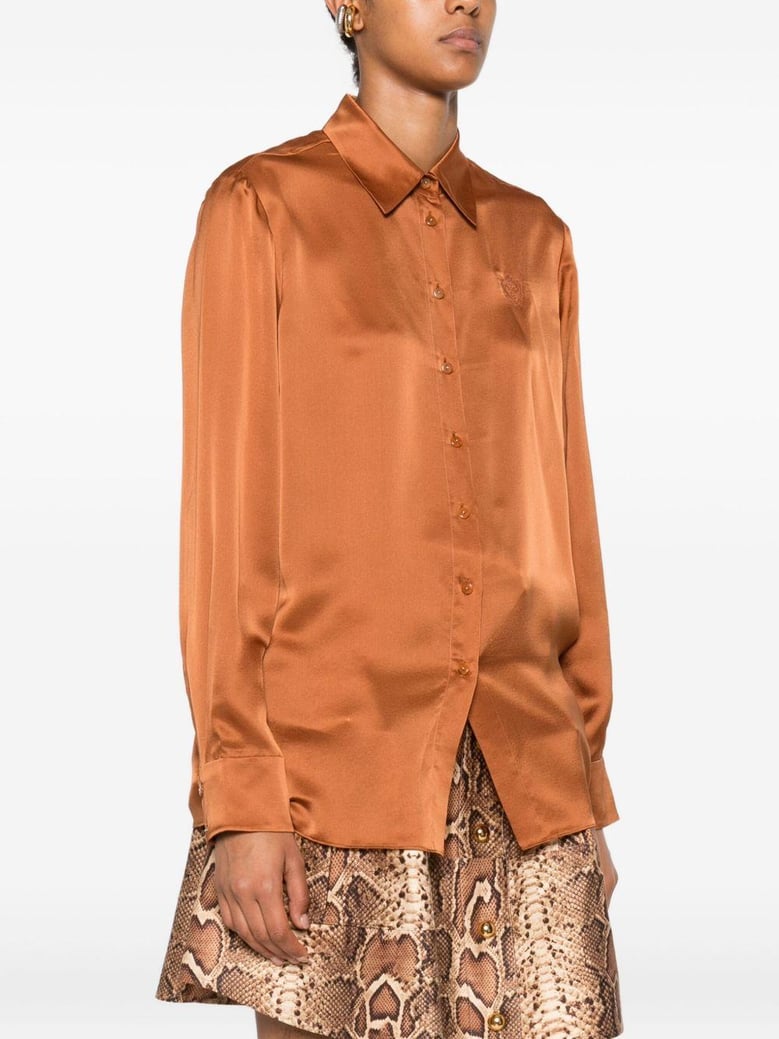 brown silk shirt by Selfnex