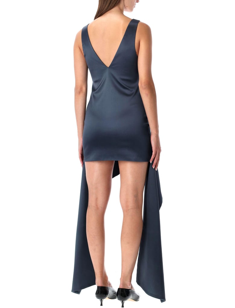 steel blue v-neck draped mini dress by Selfnex
