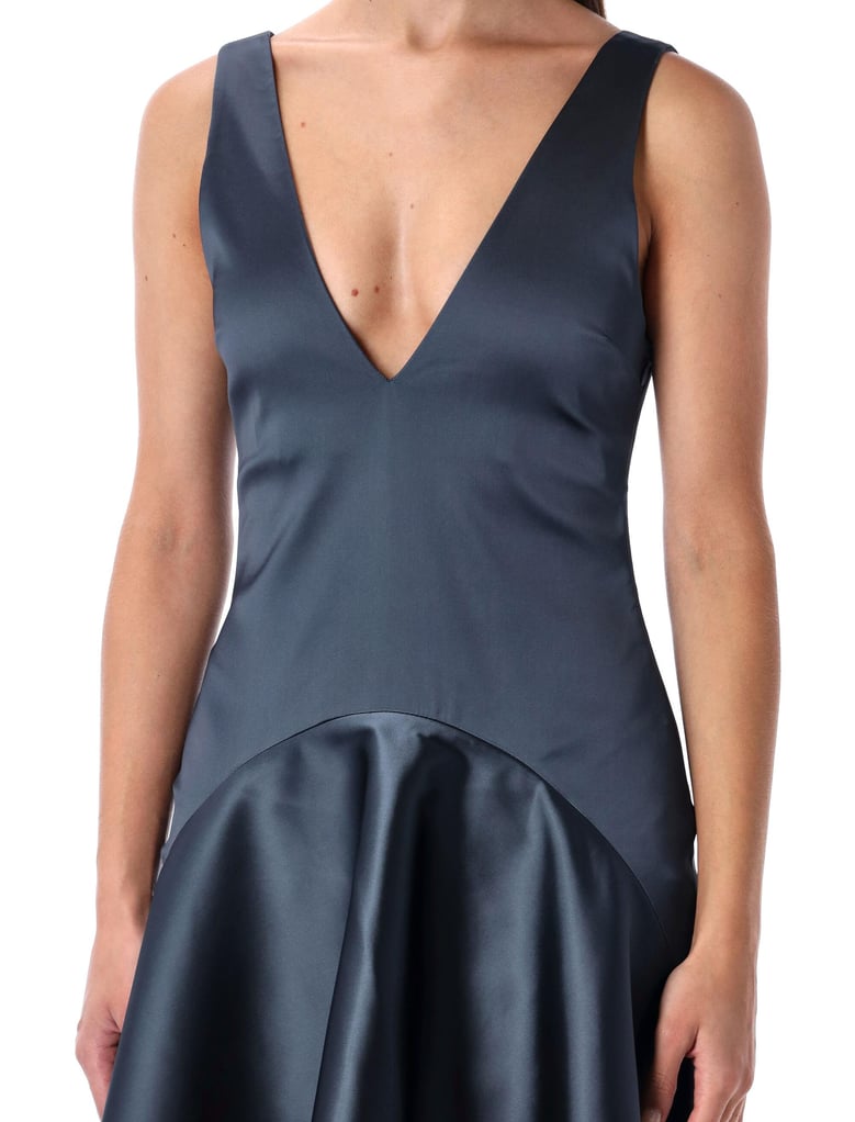 steel blue v-neck draped mini dress by Selfnex