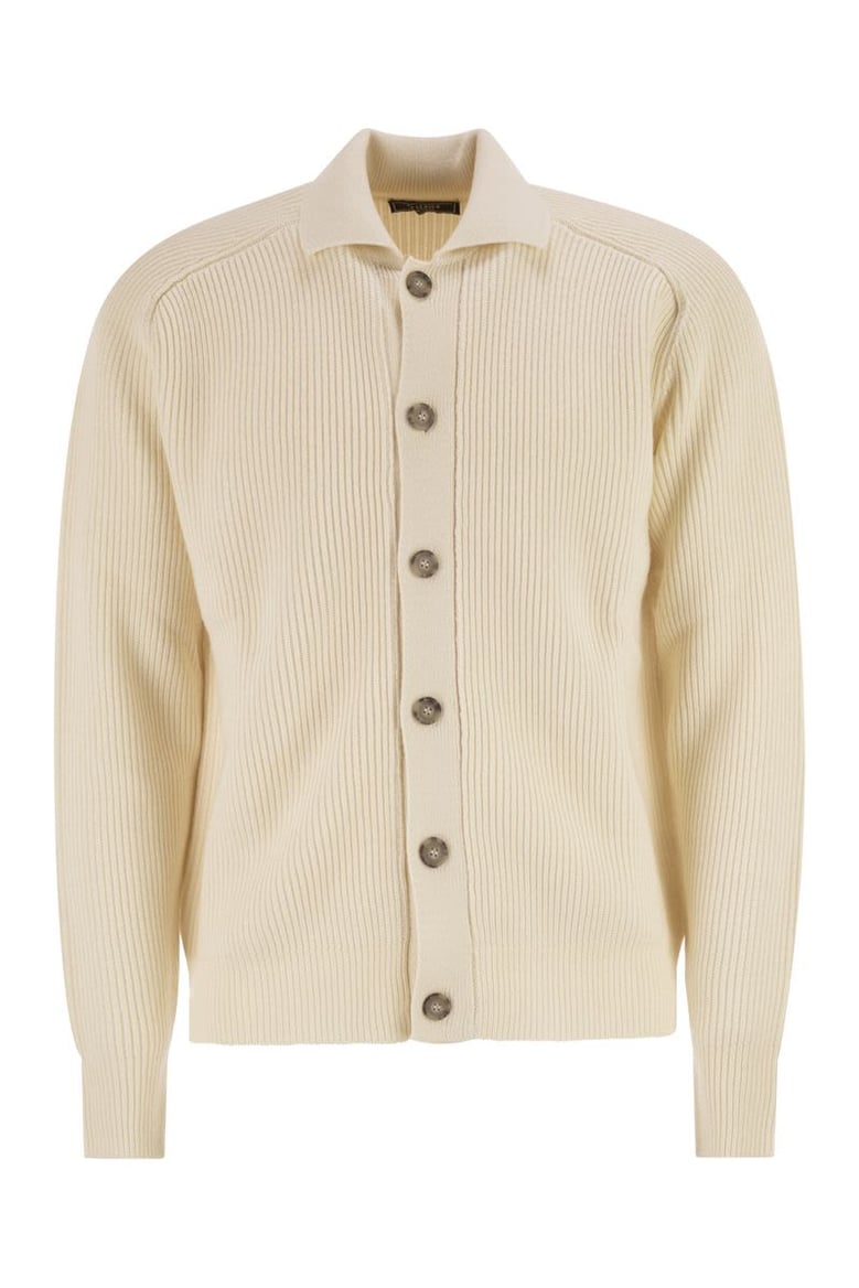 english ribbed wool cardigan by Selfnex