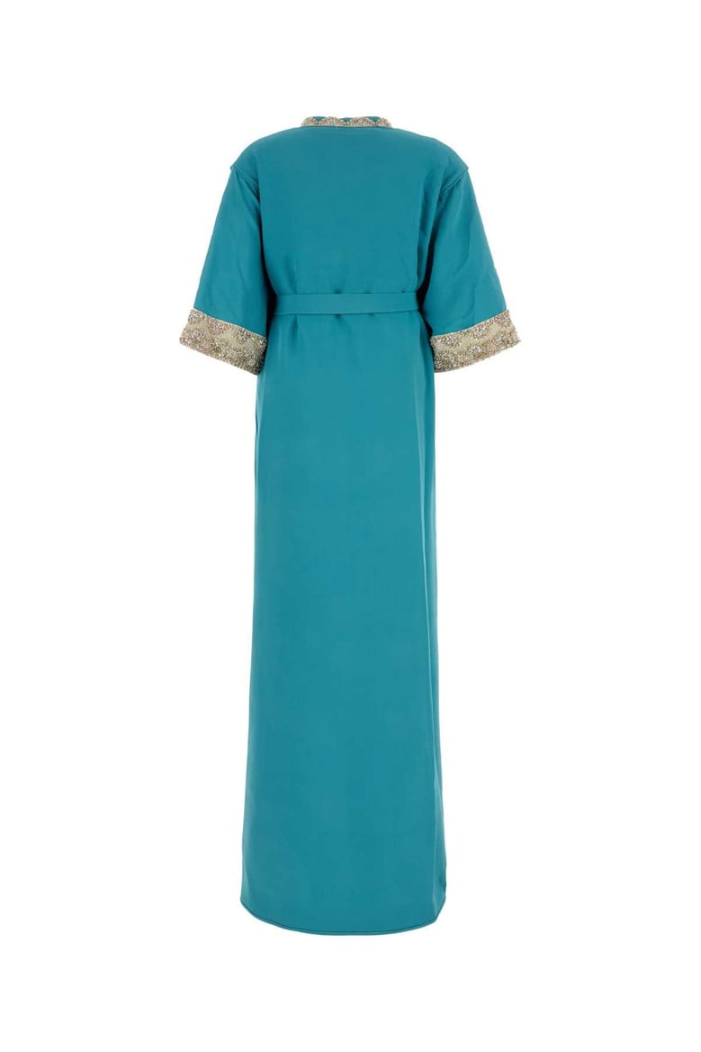 turquoise crepe long dress by Selfnex