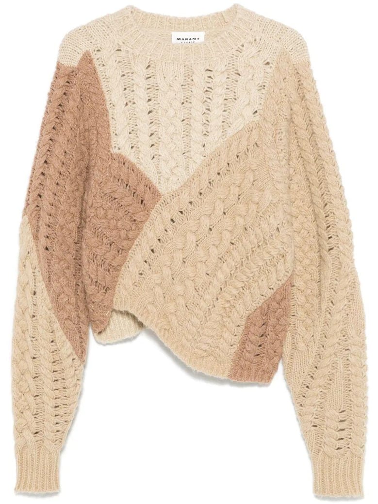 beige patchwork cable knit sweater marant étoile by Selfnex