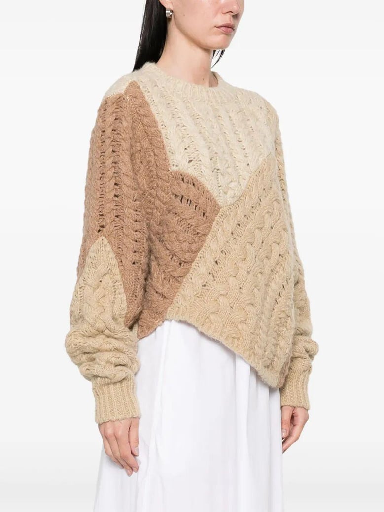 beige patchwork cable knit sweater marant étoile by Selfnex
