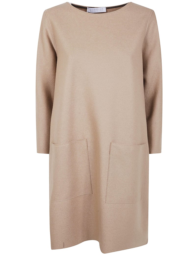 women geometric dress with pockets light pressed wool by Selfnex