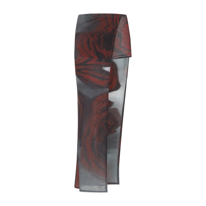 blurry roses asymmetric midi skirt by Selfnex