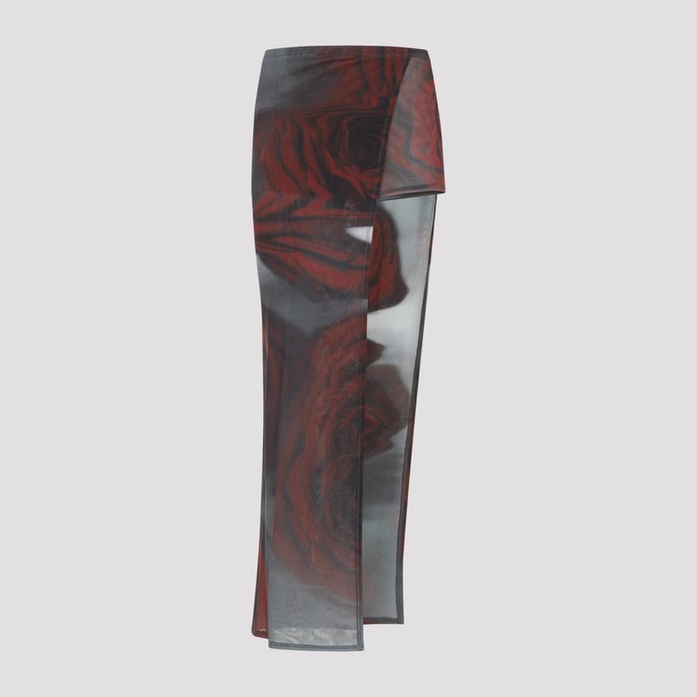 blurry roses asymmetric midi skirt by Selfnex