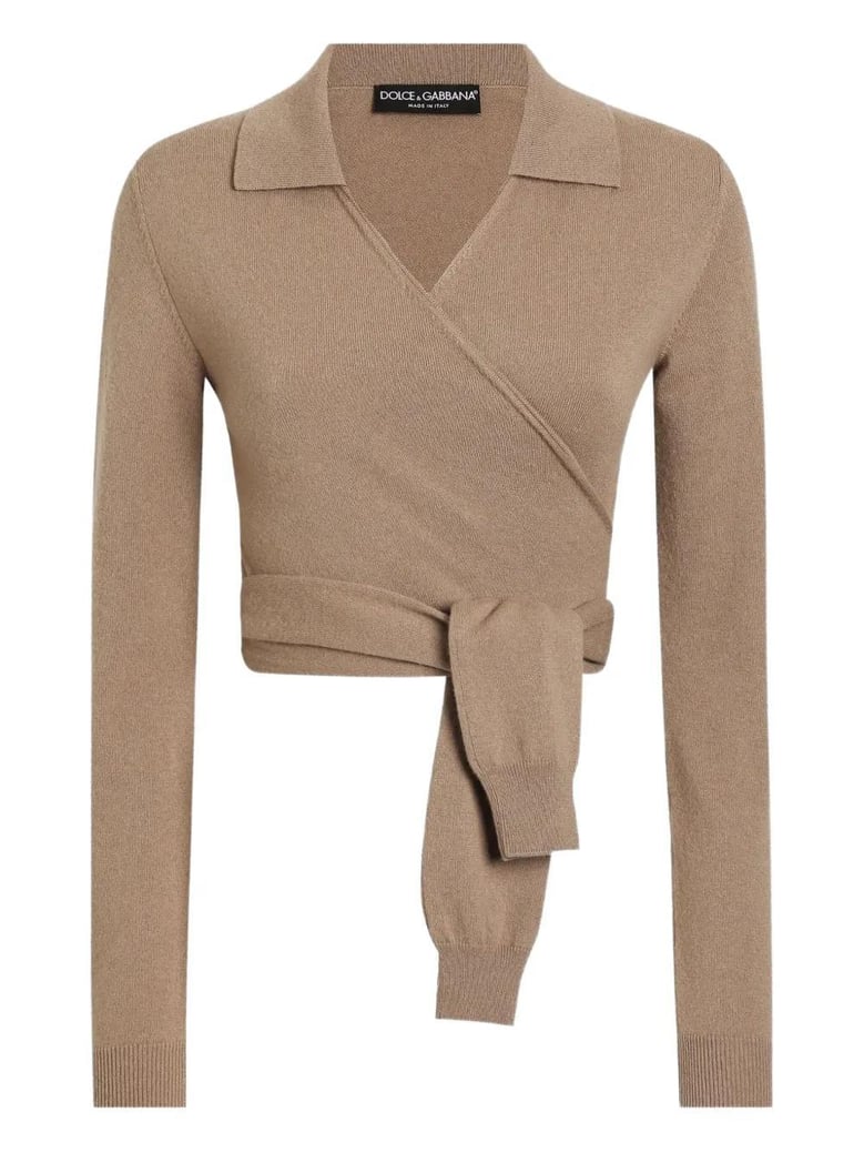 beige wrap cardigan in cashmere by Selfnex