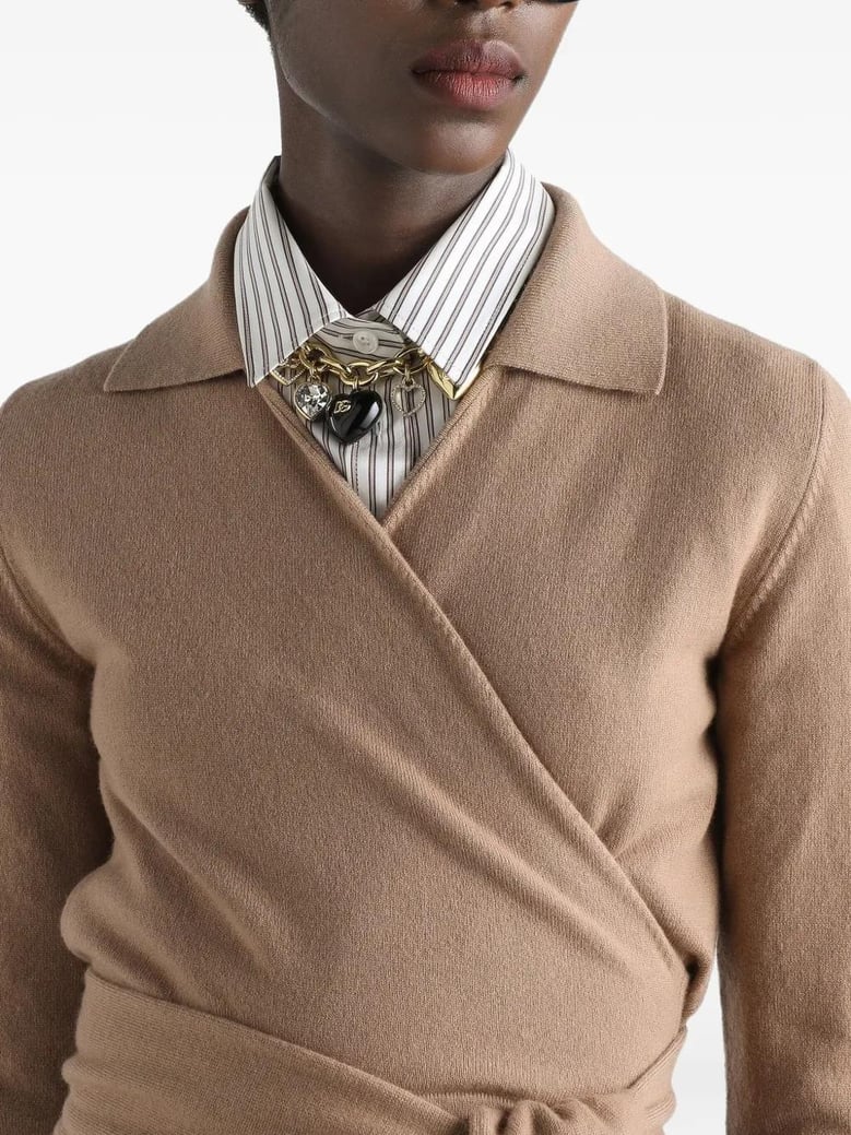 beige wrap cardigan in cashmere by Selfnex