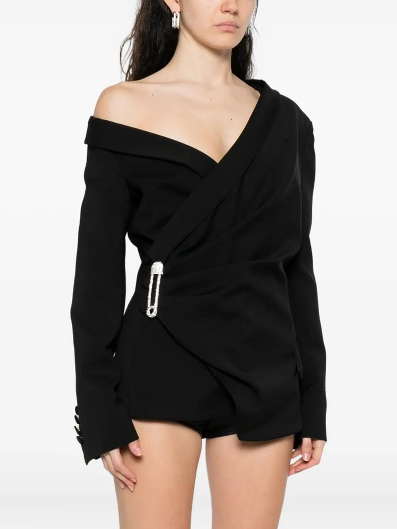 asymmetrical black jacket with brooch detail by Selfnex