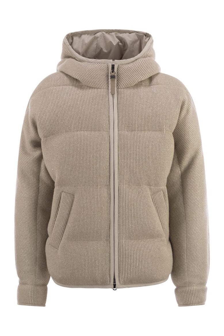 sparkling english coast cashmere knit jacket with hood and shiny zip pull by Selfnex