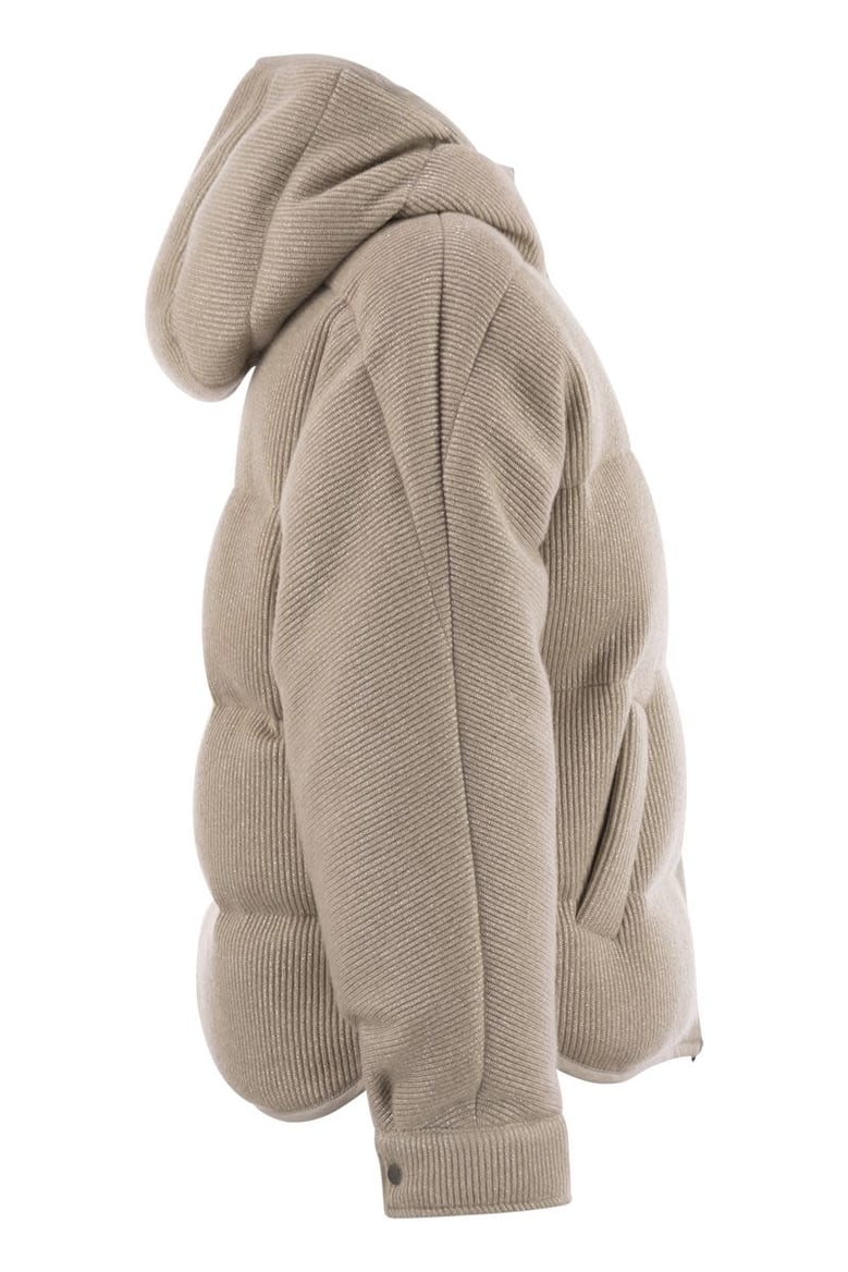sparkling english coast cashmere knit jacket with hood and shiny zip pull by Selfnex