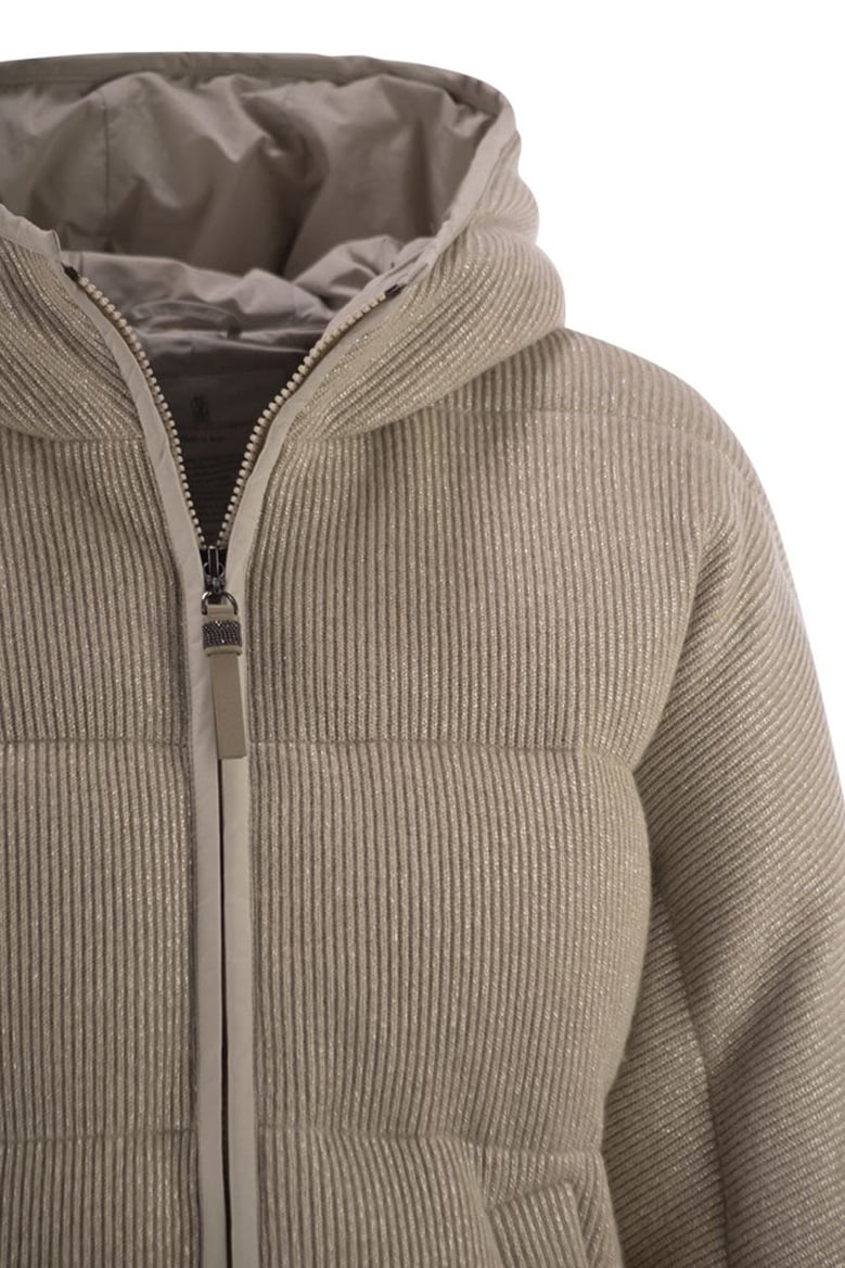 sparkling english coast cashmere knit jacket with hood and shiny zip pull by Selfnex