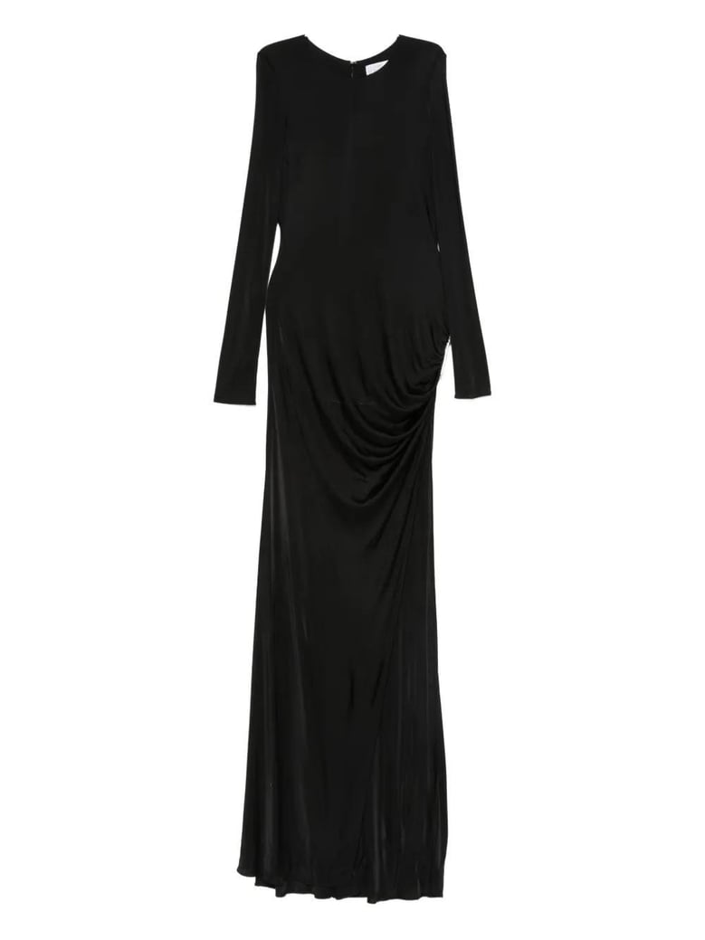 long black dress with brooch detail by Selfnex