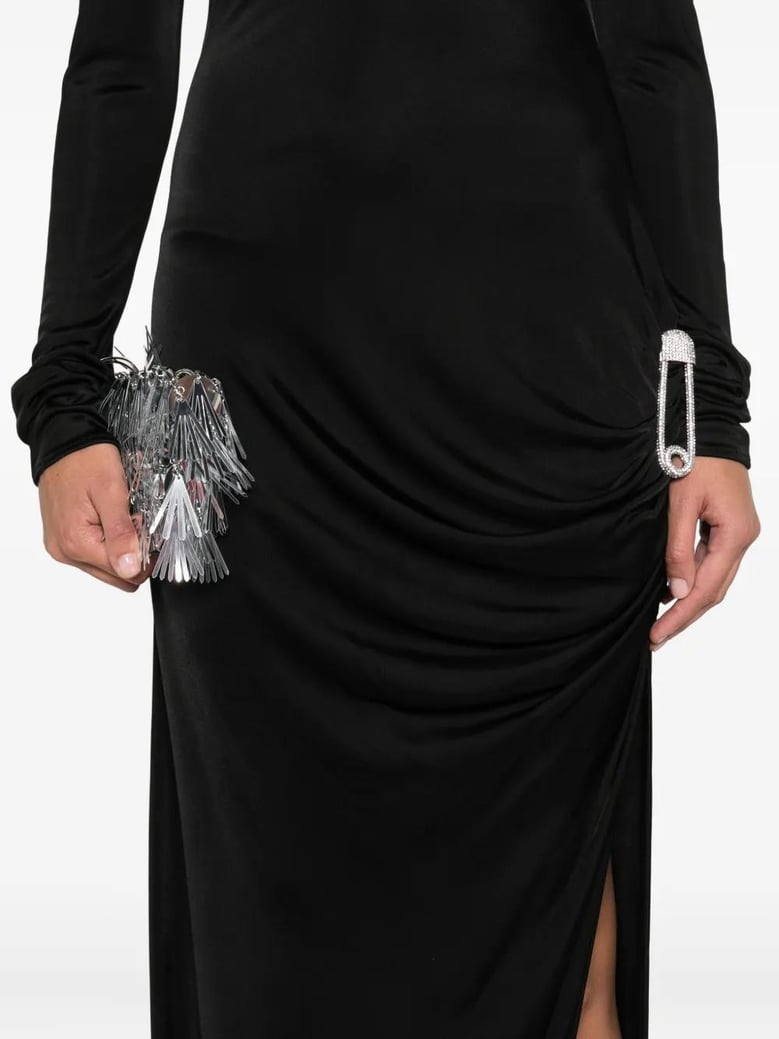 long black dress with brooch detail by Selfnex