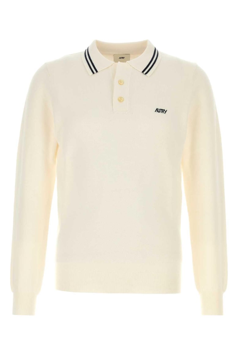 ivory knit polo shirt by Selfnex