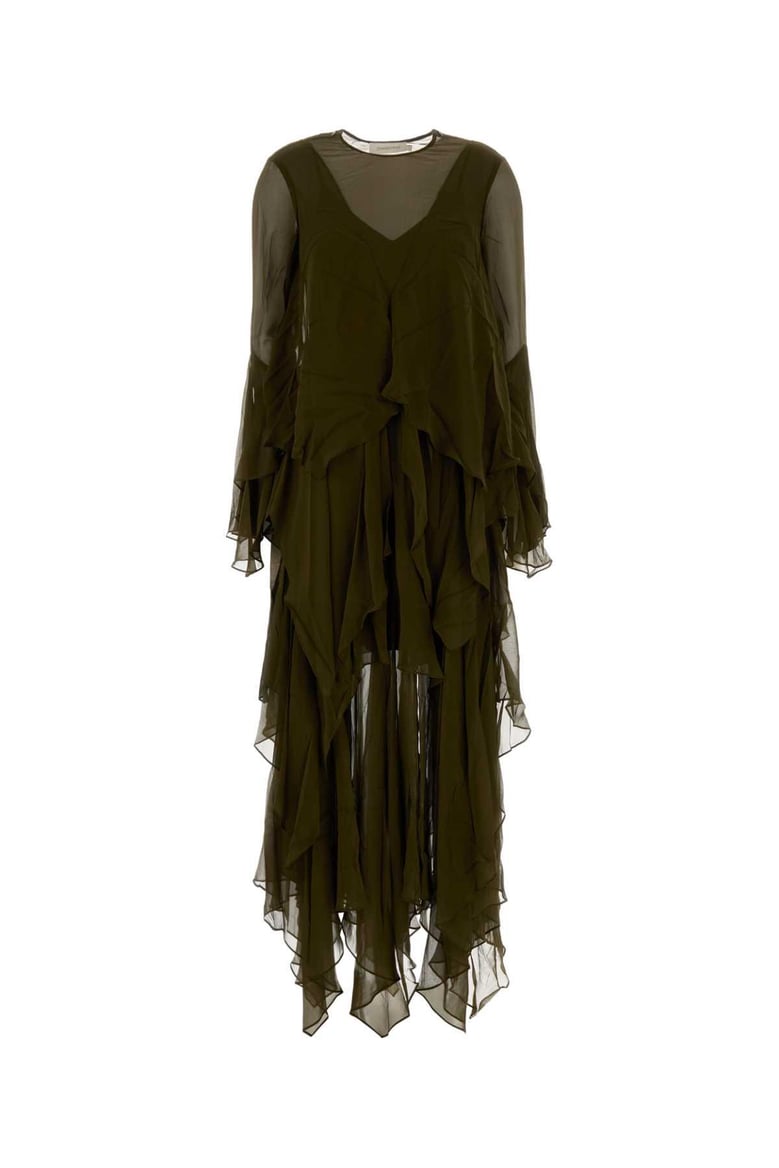 army green crepe memento dress by Selfnex