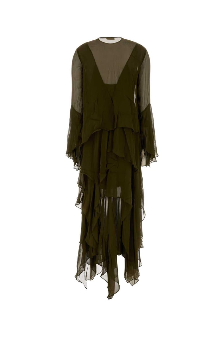 army green crepe memento dress by Selfnex