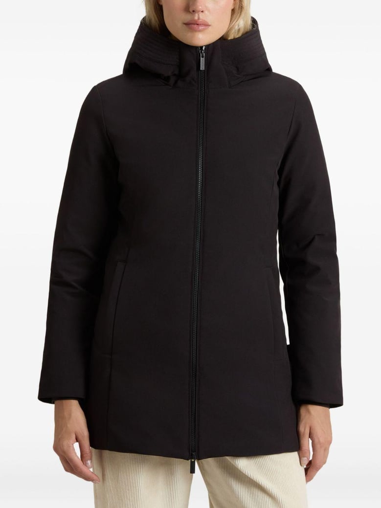 black hooded zip coat by Selfnex