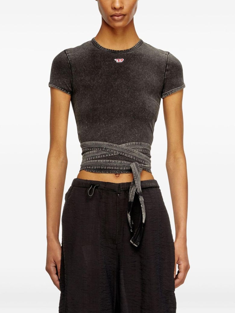 diesel faded black wrap-tie jersey t-shirt by Selfnex