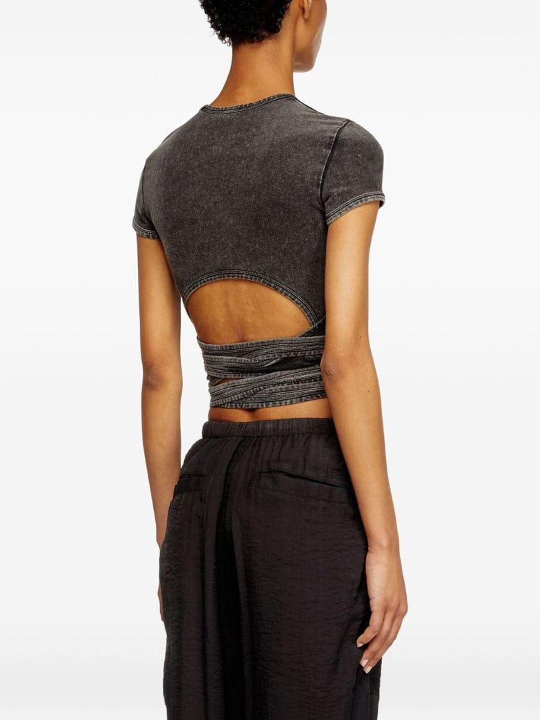 diesel faded black wrap-tie jersey t-shirt by Selfnex