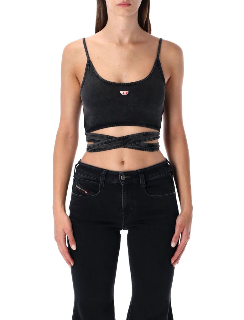 diesel washed black wrap-tie jersey top by Selfnex