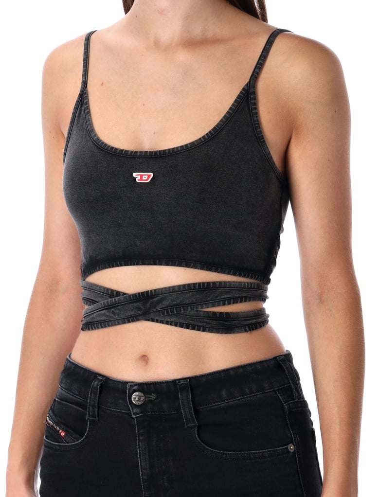 diesel washed black wrap-tie jersey top by Selfnex